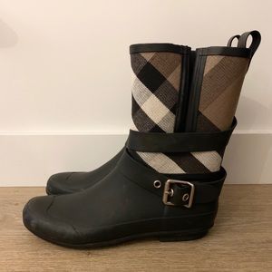 Burberry Black and Brown Check Rain Boots